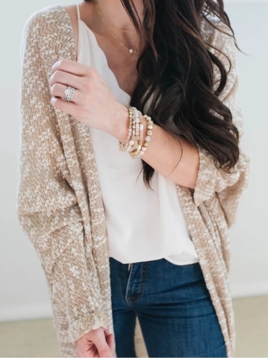 Free People Sweaters - Free People Beige Open Front Kimono Duster Boho Oversized Cardigan Sweater OS